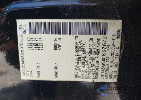 2011 Nissan Maxima 3.5 Sv from USA, damaged, VIN 1N4AA5AP1BC857672